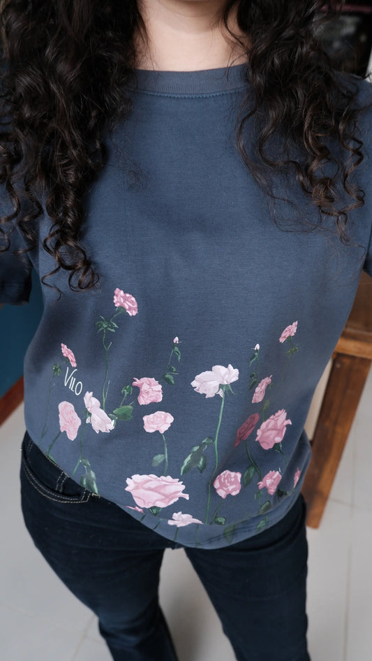 Camiseta jardín de rosas - Azul